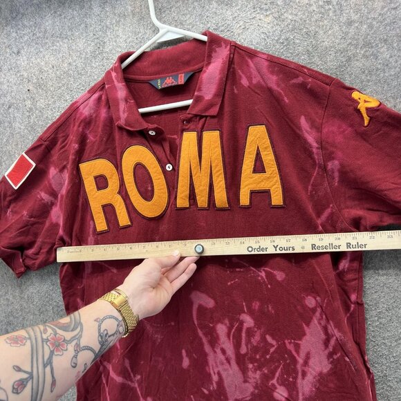 Robe Di Kappa Roma Polo Shirt Mens XL Maroon Italy Flag Soccer Chenille - Picture 7 of 11